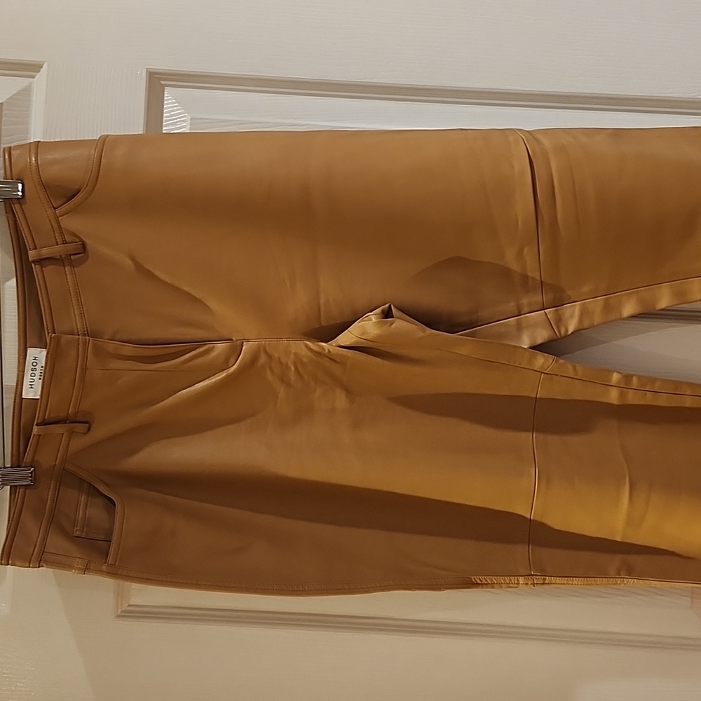 HUDSON NORTH NWT faux leather pants camel color hidden hook zip fly side pocket